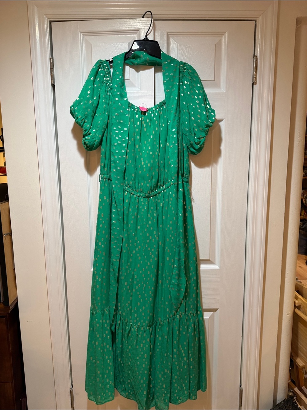 Lilly Pulitzer Green Maxi Dress with Gold Dot Print